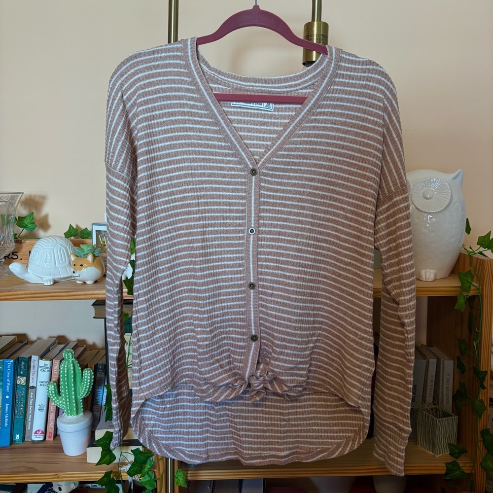 Abercrombie & Fitch Brown and White Striped Knit Top